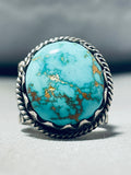 Astounding Vintage Native American Navajo Signed Candelaria Turquoise Sterling Silver Ring-Nativo Arts