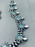 Intricate Womens Vintage Zuni Turquoise Sterling Silver Squash Blossom Necklace-Nativo Arts