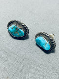 Wonderful Vintage Native American Navajo Morenci Turquoise Sterling Silver Earrings-Nativo Arts