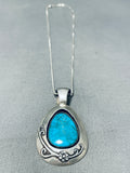 Gorgeous Vintage Native American Navajo Blue Gem Turquoise Stelring Silver Necklace Signed-Nativo Arts