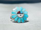 Striking Vintage Native American Zuni Turquoise Sterling Silver Ring-Nativo Arts