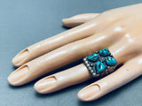 Tremendous Vintage Native American Navajo Morenci Turquoise Sterling Silver Ring-Nativo Arts