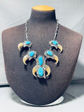 One Of The Best Vintage Native American Navajo Urquoise Sterling Silver Squash Blossom Necklace-Nativo Arts