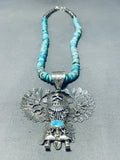 Magnificent Native American Navajo Blue Gem Turquoise Sterling Silver Kachina Necklace-Nativo Arts