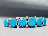 Huge Flat Bead Ceuff Ends Vintage Native American Navajo Turquoise Sterling Silver Bracelet