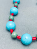 Native American Balls Of Turquoise Santo Domingo Coral Sterling Silver Necklace-Nativo Arts