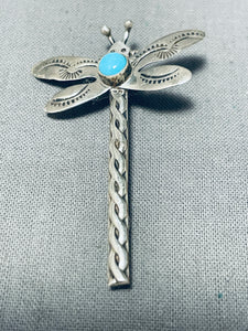 Superb Vintage Native American Navajo Sleeping Beauty Turquoise Sterling Silver Dragonfly Pin-Nativo Arts