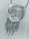 Huge Chief Vintage Native American Navajo Sterling Silver Feather Necklace Wow!!-Nativo Arts