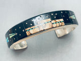 7.5 Inch Vintage Native American Navajo Space Inlay Sterling Silver Turquoise Bracelet-Nativo Arts