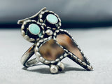 Whimsical Vintage Native American Zuni Blue Gem Turquoise Sterling Silver Owl Ring-Nativo Arts