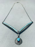 Elegant Vintage Native American Navajo Morenci Turquoise Sterling Silver Necklace-Nativo Arts