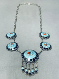 Majestic Vintage Native American Zuni Blue Gem Turquoise Sterling Silver Sunface Necklace-Nativo Arts