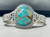 Gigantic Native American Navajo Signed Spiderweb Turquoise Sterling Silver Bracelet-Nativo Arts