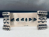 Hand Tooled Vintage Native American Navajo Heart Sterling Silver Bracelet Heavy-Nativo Arts