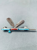 Important Vintage Native American Navajo Jimmie King Jr Turquoise Sterling Silver Inlay Pin