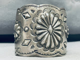 Eye-catching Hand Tooled Vintage Native American Navajo Sterling Silver Wide Bracelet-Nativo Arts