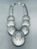 Intricately Hand Stamped Vintage Native American Navajo Sterling Silver Pillow Necklace-Nativo Arts