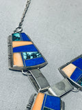 Charley Family Rare Vintage Native American Navajo Turquoise Inlay Sterling Silver Necklace-Nativo Arts