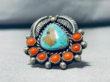 Incredible Vintage Native American Navajo Blue Gem Turquoise Sterling Silver Ring-Nativo Arts