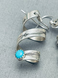 Fascinating Native American Navajo Blue Gem Turquoise Sterling Silver Spiral Earrings-Nativo Arts