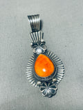 Brilliant Vintage Signed Native American Navajo Orange Spiny Sterling Silver Pendant-Nativo Arts