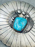 STURDY VINTAGE NAVAJO SPIDERWEB TURQUOISE STERLING SILVER LEAF BUCKLE