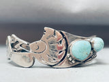 Detailed Kokopelli Vintage Native American Navajo Turquoise Sterling Silver Bracelet-Nativo Arts