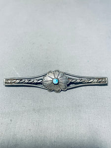 Wonderful Vintage Native American Navajo Blue Gem Turquoise Silver Flower Pin-Nativo Arts