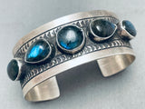 Rare Blue Stones Navajo Intricate Stamp Sterling Silver Bracelet-Nativo Arts
