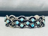 Quality!! Older Vintage Native American Zuni Turquoise Inlay Sterling Silver Bracelet-Nativo Arts