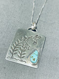 Signed Vintage Native American Navajo Blue Gem Turquoise Sterling Silver Hummingbird Necklace-Nativo Arts