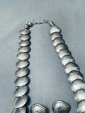 Graduated Pillow Bead Vintage Native American Navajo Sterling Silver Necklace And Earring Set