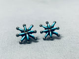 Stars Of Turquoise Vintage Native American Zuni Needle Sterling Silver Earrings-Nativo Arts
