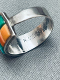 Rob Johnson Vintage Navajo Inlay Shell Turquoise Sterling Silver Ring-Nativo Arts