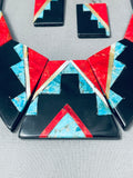Highly Detailed Vintage Santo Domingo Sterling Silver Inlay Turquoise Necklace-Nativo Arts