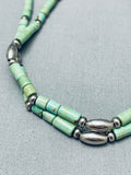 Superior Vintage Native American Navajo Tubed Green Turquoise Sterling Silver Necklace-Nativo Arts