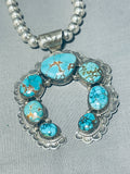 Jaws To The Floor Vintage Native American Navajo Turquoise Naja Sterling Silver Necklace-Nativo Arts