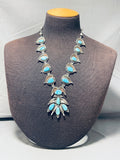 One Of The Best Vintage Native American Navajo Turquoise Sterling Silver Leaf Necklace Old-Nativo Arts