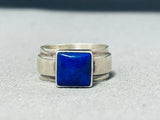 Dramatic Vintage Native American Navajo Lapis Sterling Silver Ring Signed Ann Curley-Nativo Arts