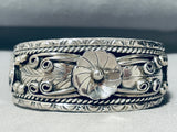 Freddy James Vintage Native American Navajo Floral Sterling Silver Bracelet Cuff-Nativo Arts