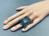 One Of The Biggest Best Vintage Native American Navajo Green Turquoise Sterling Silver Ring-Nativo Arts