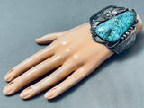 Important Ihss Stamp Vintage Spiderweb Turquoise Native American Navajo Sterling Silver Bracelet-Nativo Arts