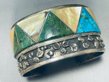 7 Inch Wrist Vintage Native American Zuni Turquoise Inlay Sterling Silver Wide Cuff Bracelet-Nativo Arts
