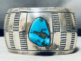 Wide Hand Tooled Vintage Native American Navajo Turquoise Sterling Silver Bracelet-Nativo Arts