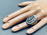 Plant And Cloud Vintage Native American Hopi Sterling Silver Heavy Mens Ring-Nativo Arts