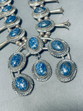 200 Gram Vintage Native American Navajo Lapis Sterling Silver Squash Blossom Necklace-Nativo Arts