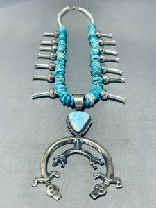 Traditional Native American Navajo Candelaria Turquoise Sterling Silver Squash Blossom Necklace-Nativo Arts