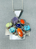 Colorful Native American Navajo Red Mountain Turquoise Coral Lapis Sterling Silver Necklace-Nativo Arts