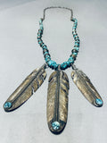 One Of The Biggest Dangling Feather Vintage Native American Navajo Sterling Silver Necklace-Nativo Arts