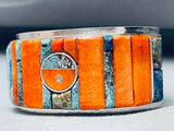 One Of The Best Native American Navajo Turquoise Shell Inlay Sterling Silver Bracelet-Nativo Arts